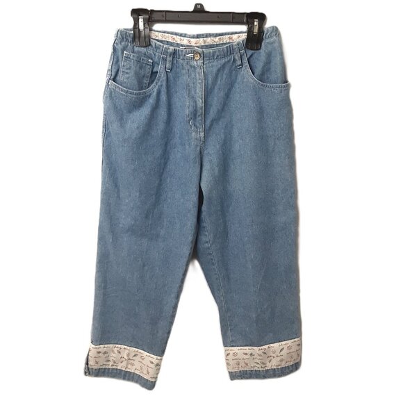 Vintage Christopher & Banks Jean Crop Pants Sz 10 Fall Y2K Pockets Zip/Button - Picture 1 of 13